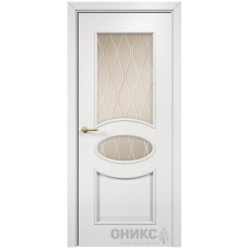 Межкомнатная дверь Оникс Эллипс Эмаль белая МДФ гравировка со стеклом