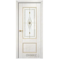 Межкомнатная дверь Оникс Александрия 2 Белая эмаль патина золото бевелс