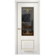 Межкомнатная дверь Оникс Александрия 2 Белая эмаль патина золото витраж зеркало