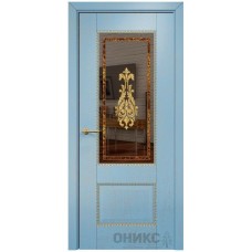 Межкомнатная дверь Оникс Александрия 2 Голубая эмаль патина золото заливной витраж зеркало