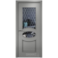 Межкомнатная дверь Оникс Эллипс Эмаль RAL 7036 по МДФ гравировка со стеклом