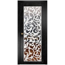 Межкомнатная дверь Оникс Сорбонна Черная эмаль патина серебро решетка с зеркалом