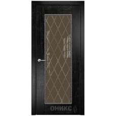 Межкомнатная дверь Оникс Александрия 1 Черная эмаль патина серебро гравировка