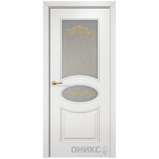 Межкомнатная дверь Оникс Эллипс Эмаль белая МДФ контурный витраж со стеклом