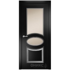 Межкомнатная дверь Оникс Эллипс Эмаль черная МДФ патина серебро со стеклом