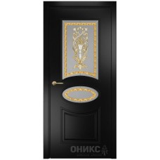 Межкомнатная дверь Оникс Эллипс Эмаль черная МДФ заливной витраж со стеклом
