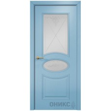 Межкомнатная дверь Оникс Эллипс Эмаль голубая по ясеню контурный витраж со стеклом