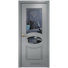 Межкомнатная дверь Оникс Эллипс Эмаль по RAL7040 МДФ пескоструй со стеклом