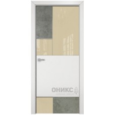 Межкомнатная дверь Оникс New York бетон светлый / белая эмаль по МДФ со стеклом