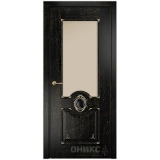 Межкомнатная дверь Оникс Рада Черная эмаль патина золото со стеклом
