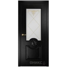 Межкомнатная дверь Оникс Рада Эмаль черная по ясеню контурный витраж со стеклом