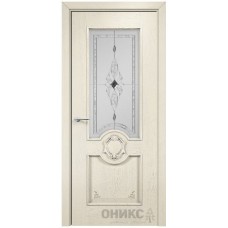 Межкомнатная дверь Оникс Рада Слоновая кость эмаль патина серебро бевелс со стеклом
