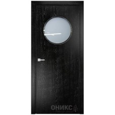 Межкомнатная дверь Оникс Сфера Черная эмаль патина серебро со стеклом