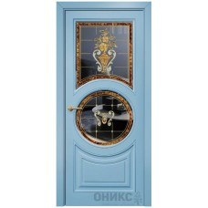 Межкомнатная дверь Оникс Софья Эмаль голубая МДФ заливной витраж со стеклом