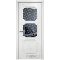 Межкомнатная дверь Оникс Валенсия Белая эмаль патина серебро стекло с гравировкой со стеклом