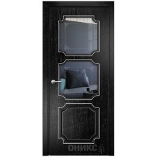 Межкомнатная дверь Оникс Валенсия Черная эмаль патина серебро пескоструй со стеклом