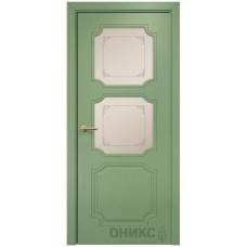Межкомнатная дверь Оникс Валенсия эмаль RAL 6021 по ясеню пескоструй со стеклом