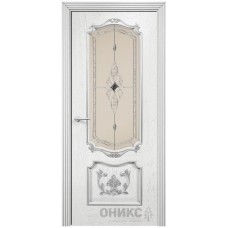 Межкомнатная дверь Оникс Венеция Белая эмаль патина серебро бевелс со стеклом