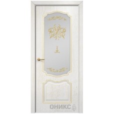 Межкомнатная дверь Оникс Венеция Белая эмаль патина золото контурный витраж со стеклом