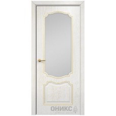 Межкомнатная дверь Оникс Венеция Белая эмаль патина золото со стеклом