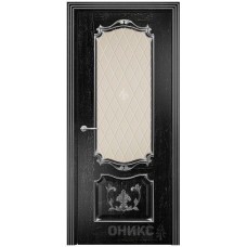 Межкомнатная дверь Оникс Венеция Черная эмаль патина серебро гравировка со стеклом