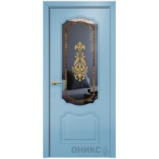 Межкомнатная дверь Оникс Венеция Эмаль голубая по ясеню заливной витраж со стеклом
