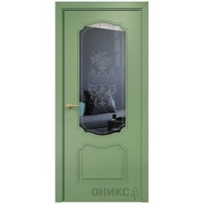 Межкомнатная дверь Оникс Венеция эмаль RAL 6021 по МДФ пескоструй со стеклом