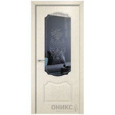 Межкомнатная дверь Оникс Венеция Слоновая кость эмаль патина серебро пескоструй со стеклом
