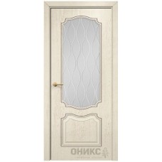 Межкомнатная дверь Оникс Венеция Слоновая кость патина коричневая стекло с гравировкой со стеклом