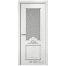 Межкомнатная дверь Оникс Византия Белая эмаль патина серебро гравировка со стеклом