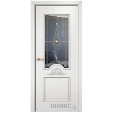 Межкомнатная дверь Оникс Византия Эмаль белая МДФ бевелс со стеклом