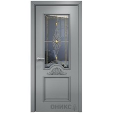 Межкомнатная дверь Оникс Византия Эмаль по RAL7040 МДФ бевелс со стеклом