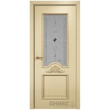 Межкомнатная дверь Оникс Византия эмаль RAL 1015 по ясеню бевелс со стеклом