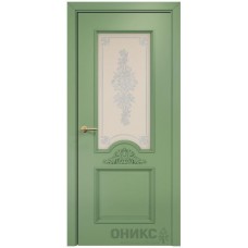 Межкомнатная дверь Оникс Византия эмаль RAL 6021 по МДФ контурный витраж со стеклом