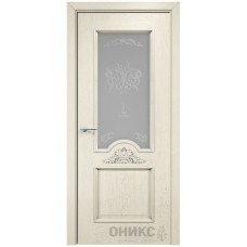 Межкомнатная дверь Оникс Византия Слоновая кость эмаль патина серебро контурный витраж со стеклом