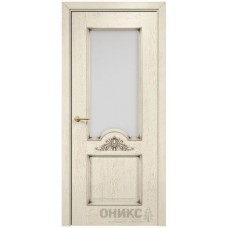 Межкомнатная дверь Оникс Византия Слоновая кость патина коричневая со стеклом