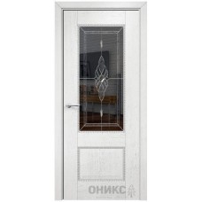 Межкомнатная дверь Оникс Александрия 2 Белая эмаль патина серебро бевелс зеркало