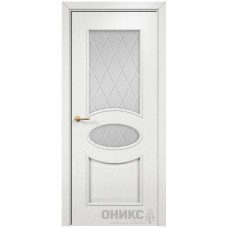 Межкомнатная дверь Оникс Эллипс Эмаль белая по ясеню гравировка со стеклом