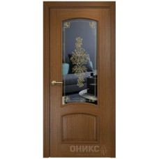 Межкомнатная дверь Оникс Прага Орех витраж со стеклом