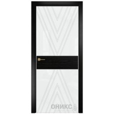 Межкомнатная дверь Оникс Соло 2 Эмаль черная по ясеню витраж со стеклом