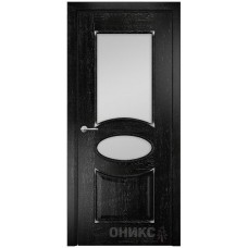 Межкомнатная дверь Оникс Эллипс Черная эмаль патина серебро со стеклом