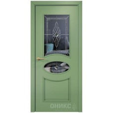 Межкомнатная дверь Оникс Эллипс эмаль RAL 6021 по МДФ со стеклом бевелс
