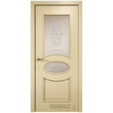 Межкомнатная дверь Оникс Эллипс эмаль RAL 1015 по ясеню витраж со стеклом