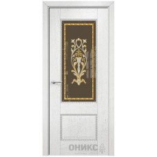 Межкомнатная дверь Оникс Александрия 2 Белая эмаль патина серебро заливной витраж