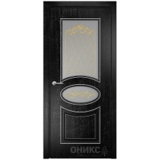 Межкомнатная дверь Оникс Эллипс Черная эмаль патина серебро контурный витраж со стеклом