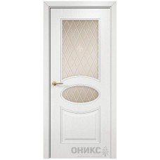Межкомнатная дверь Оникс Эллипс Эмаль белая по ясеню стекло с гравировкой