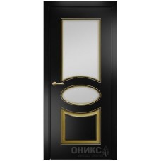 Межкомнатная дверь Оникс Эллипс Эмаль черная МДФ патина золото со стеклом
