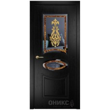 Межкомнатная дверь Оникс Эллипс Эмаль черная по ясеню заливной витраж со стеклом