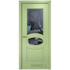 Межкомнатная дверь Оникс Эллипс Эмаль фисташка по Ясеню пескоструй со стеклом