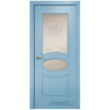 Межкомнатная дверь Оникс Эллипс Эмаль голубая МДФ контурный витраж со стеклом